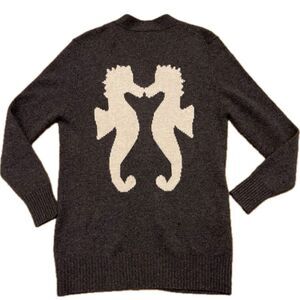 SEATON Cashmere Seahorse Varsity Cardigan in Gray‎ and White